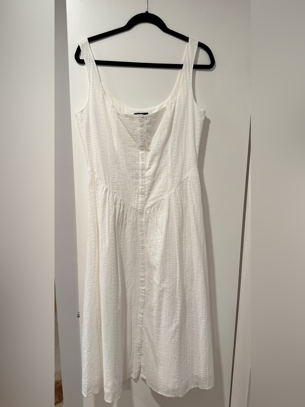 Aqua White Eyelet Button-Front Sleeveless Summer Dress